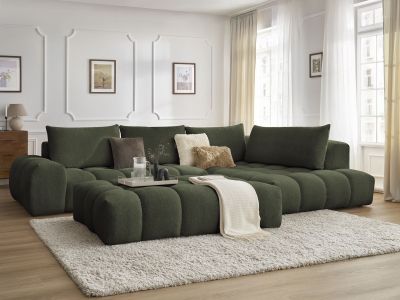 Canapé d'angle fixe EVEREST tissu chiné avec pouf