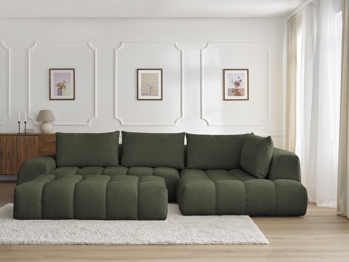 Canapé d'angle EVEREST chiné avec pouf vert — vue 5