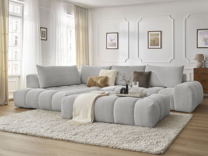 Canapé d'angle fixe EVEREST tissu chiné avec pouf