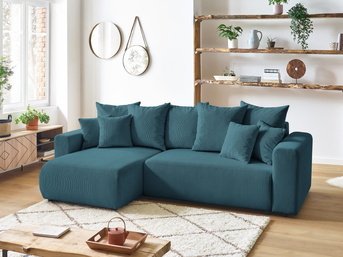 Canapé d'angle réversible convertible coffre ENVY velours côtelé bleu foncé — vue 5