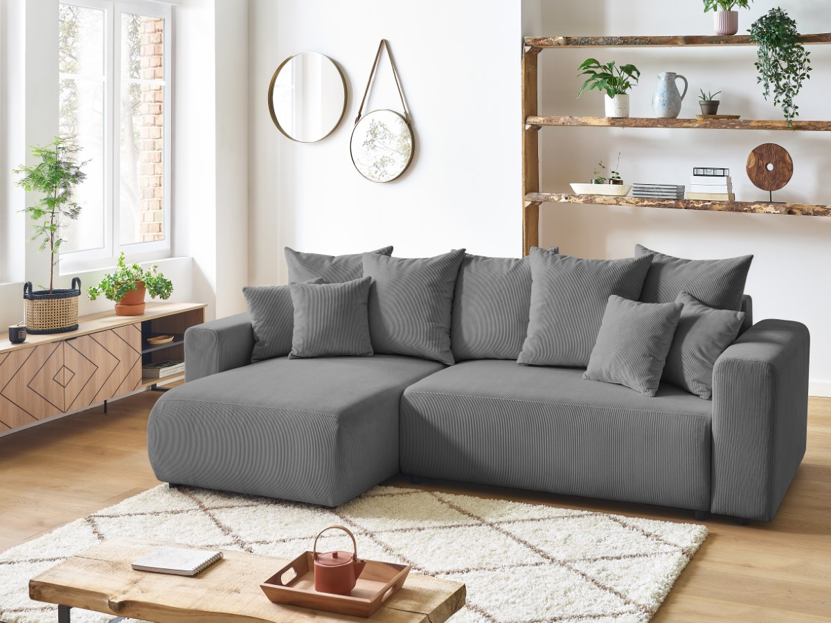 Canapé d'angle réversible convertible coffre ENVY velours côtelé gris foncé — vue 5