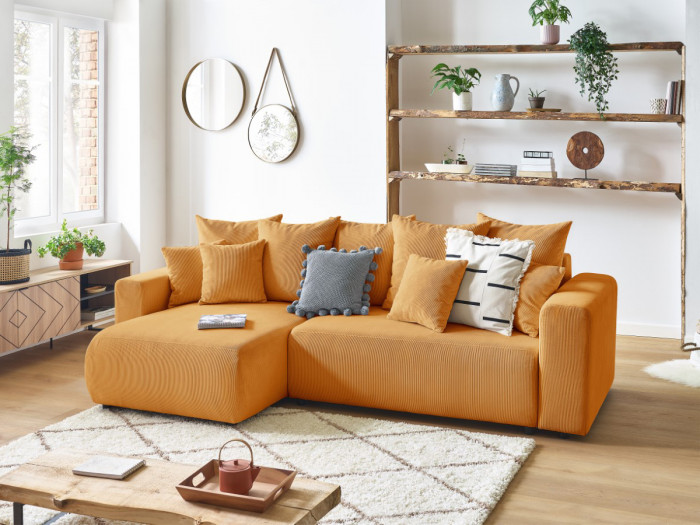 Canapé d'angle réversible convertible coffre ENVY velours côtelé