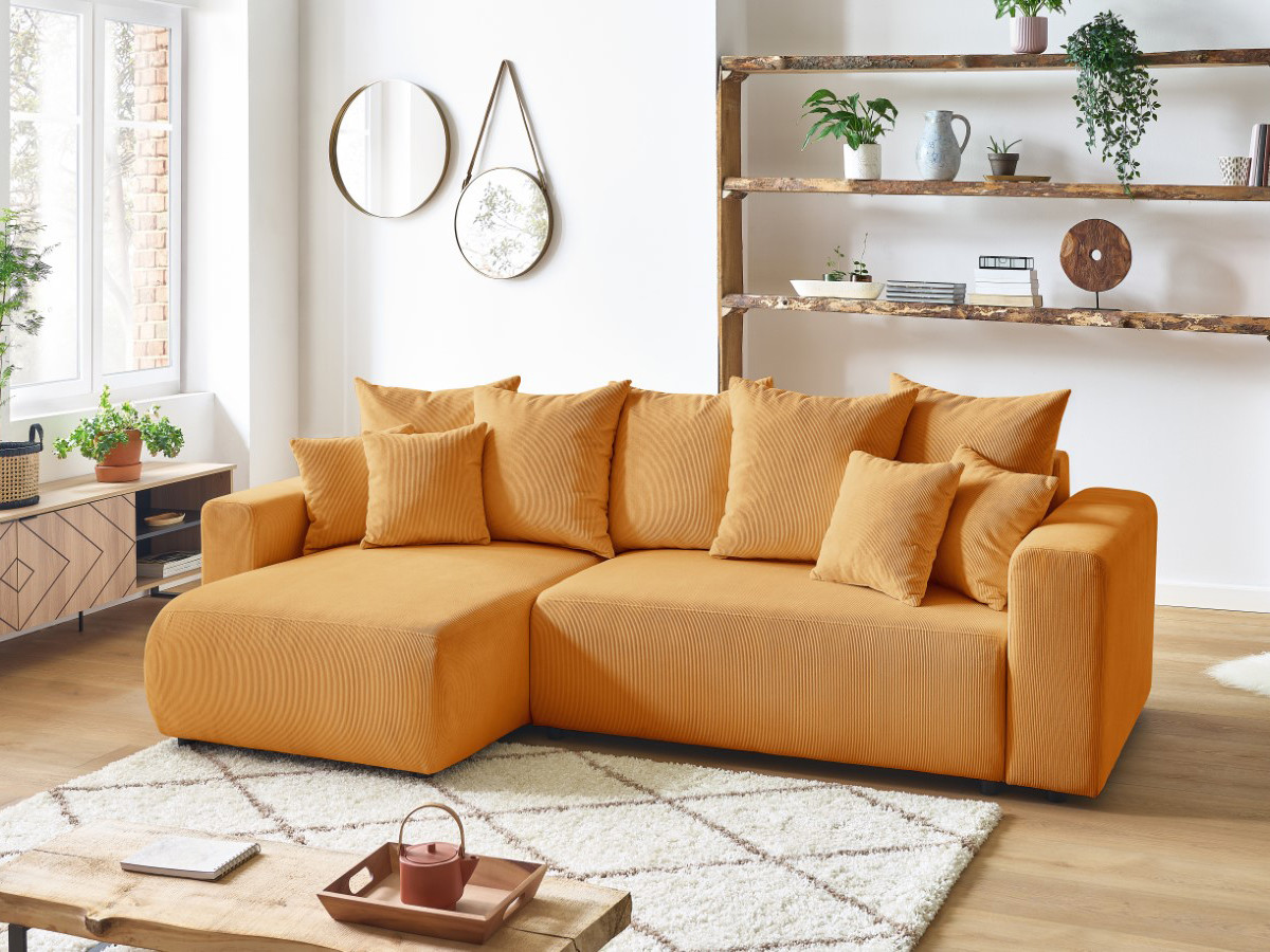 Canapé d'angle réversible convertible coffre ENVY velours côtelé jaune — vue 5