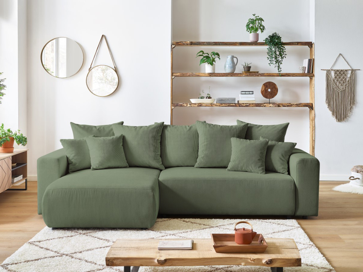 Canapé d'angle réversible convertible coffre ENVY velours côtelé vert — vue 4