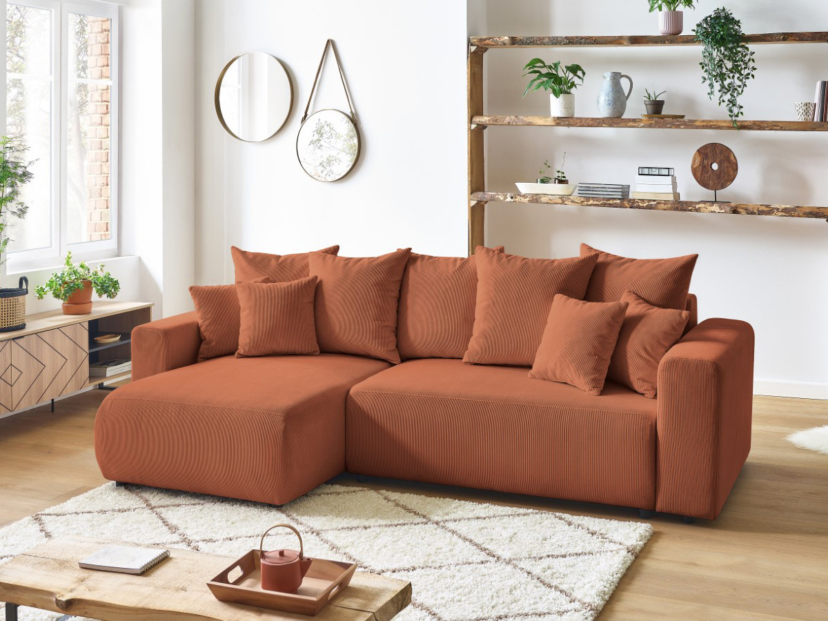 Canapé d'angle réversible convertible coffre ENVY velours côtelé orange — vue 5