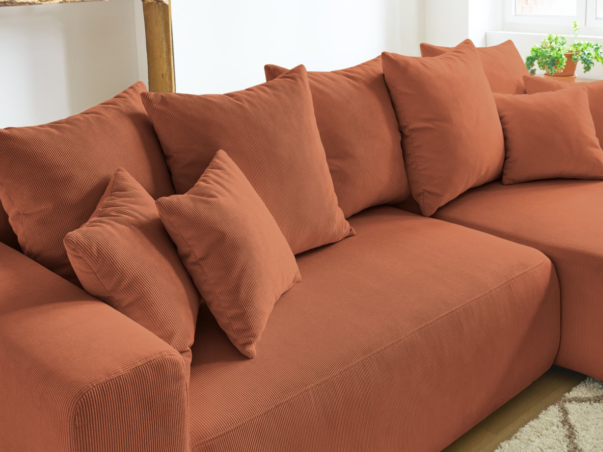 Canapé d'angle fixe EVEREST tissu chiné - Orange - Angle droit - 10 coussins