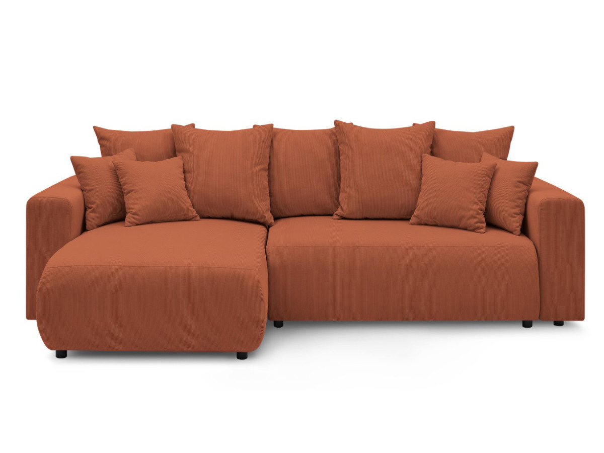 Canapé d'angle fixe EVEREST tissu chiné - Orange - Angle droit - 10 coussins