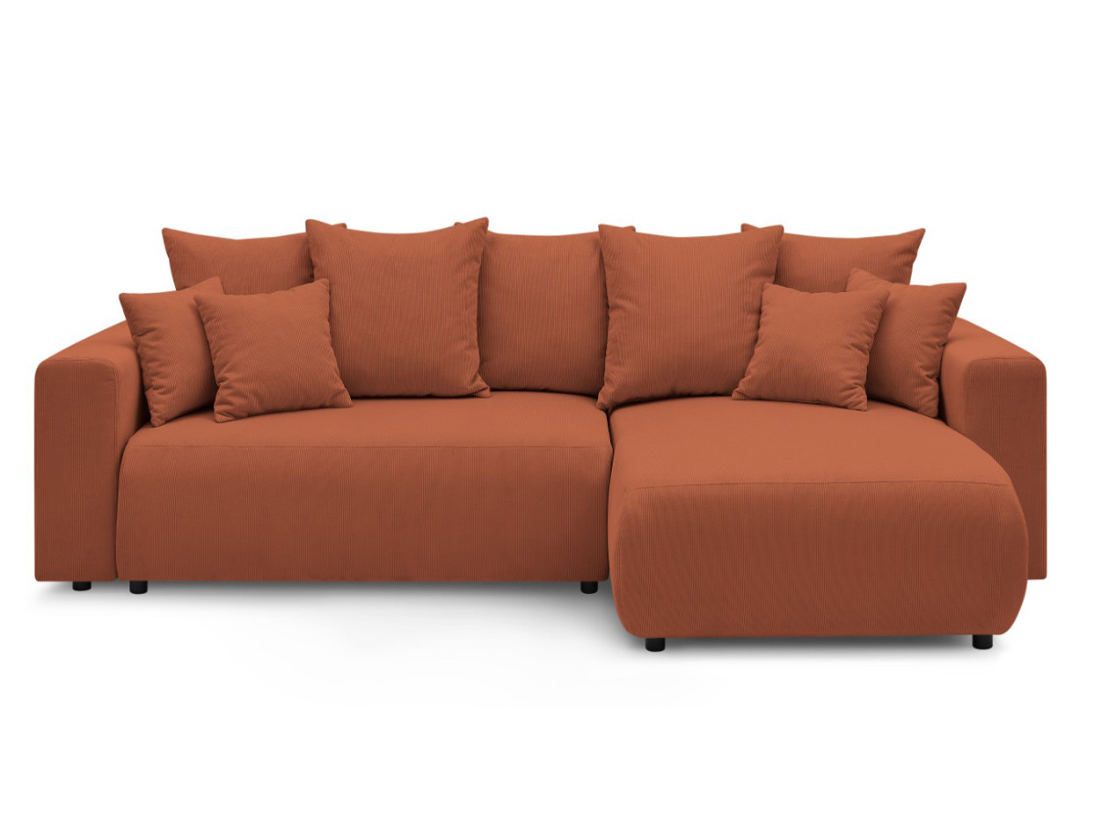 Canapé d'angle fixe EVEREST tissu chiné - Orange - Angle droit - 10 coussins