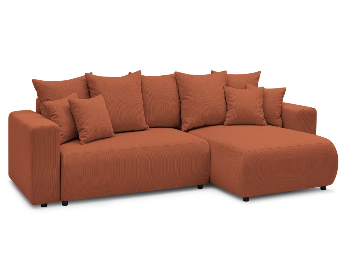 Canapé d'angle fixe EVEREST tissu chiné - Orange - Angle droit - 10 coussins