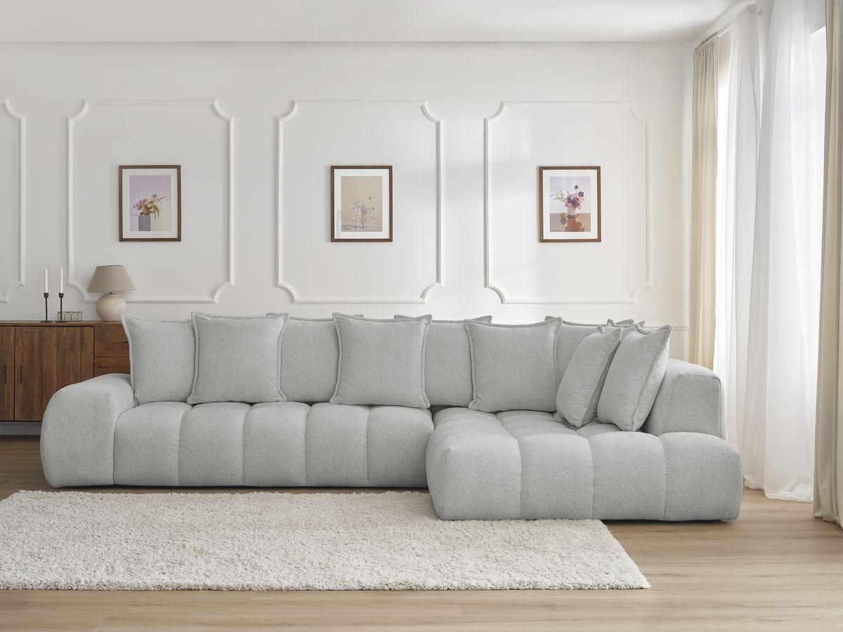 Canapé d'angle fixe EVEREST tissu chiné gris clair angle droit BOBOCHIC 4 places - Vue supplémentaire 3