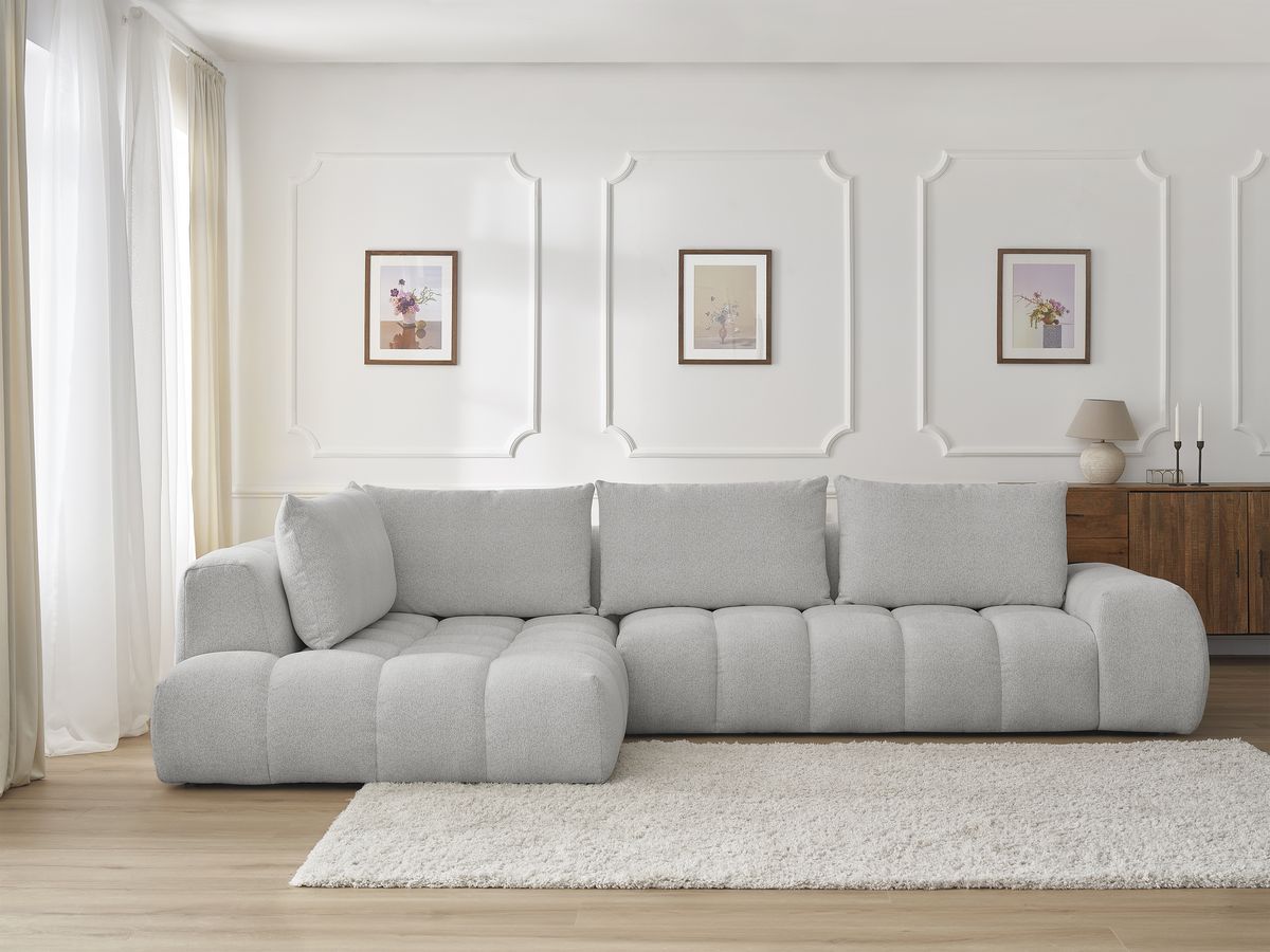 Canapé d'angle fixe EVEREST tissu chiné gris clair angle gauche BOBOCHIC 4 places - Vue supplémentaire 3