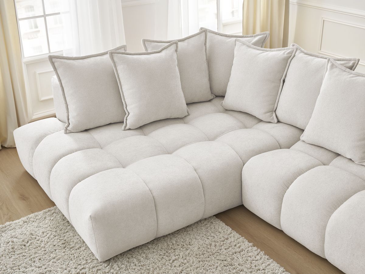 Canapé d'angle fixe EVEREST tissu texturé avec pouf