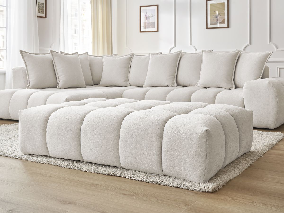 Canapé d'angle fixe EVEREST tissu texturé avec pouf