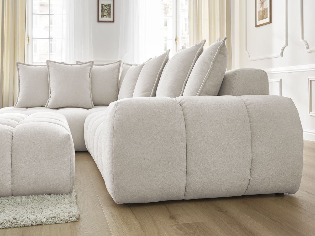 Canapé d'angle fixe EVEREST tissu texturé avec pouf