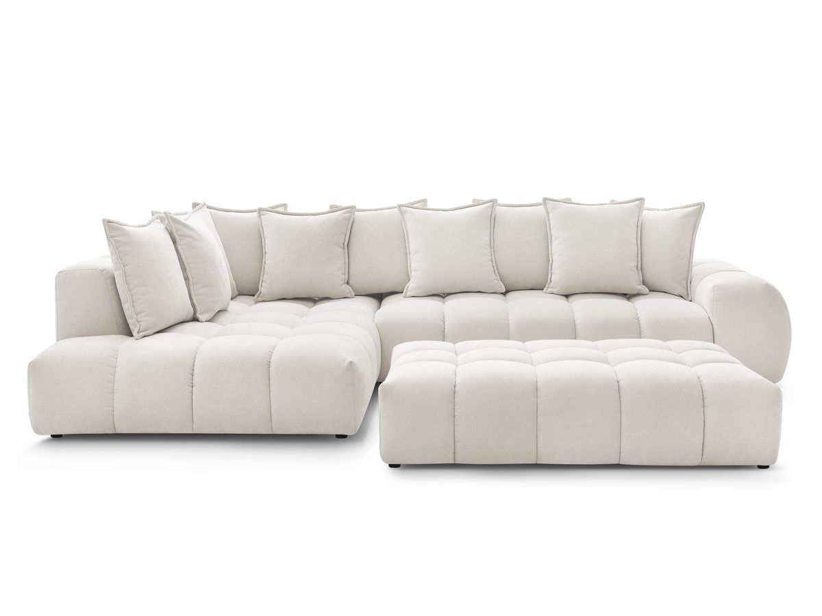 Canapé d'angle fixe EVEREST tissu texturé avec pouf