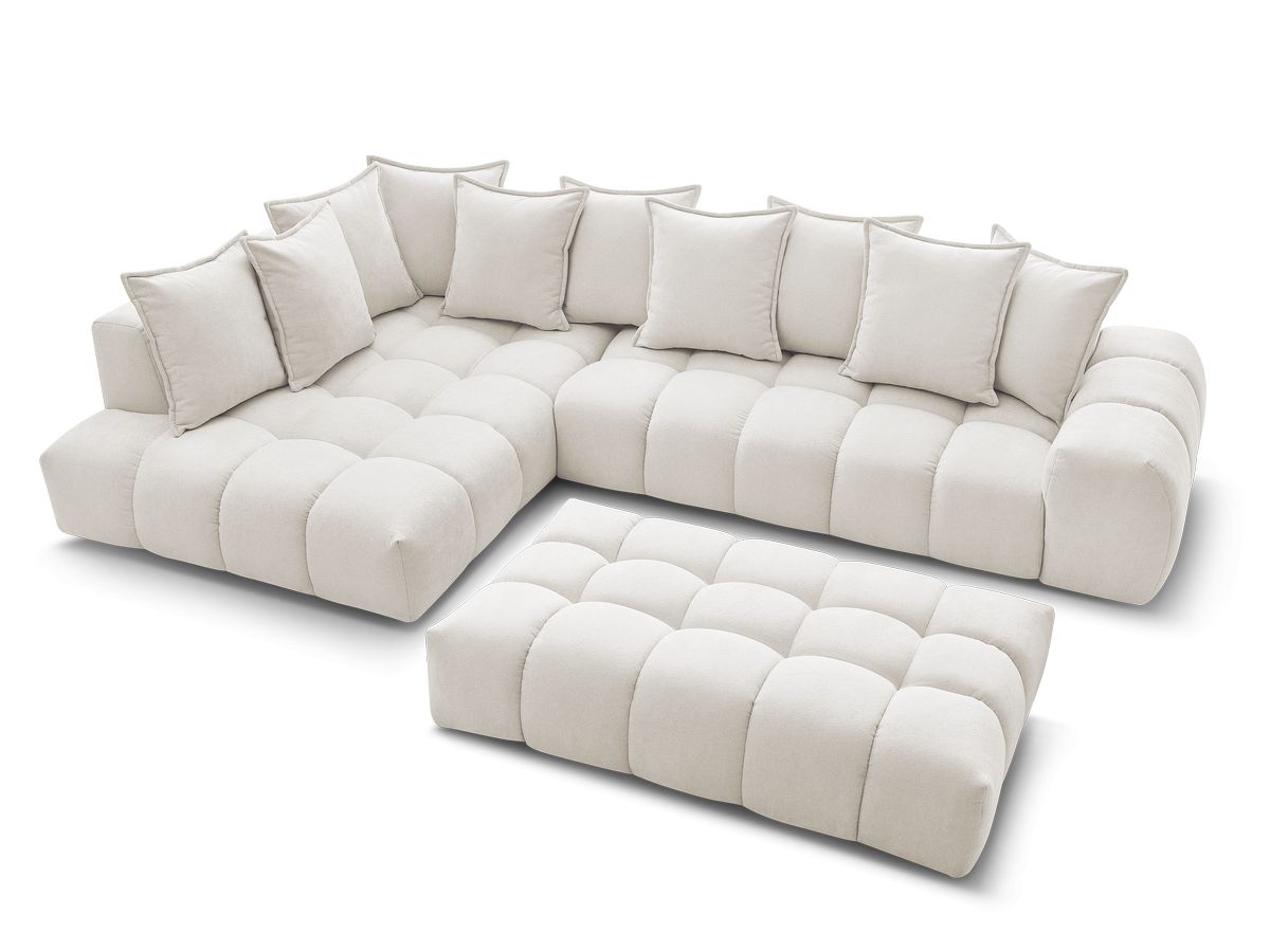 Canapé d'angle fixe EVEREST tissu texturé avec pouf