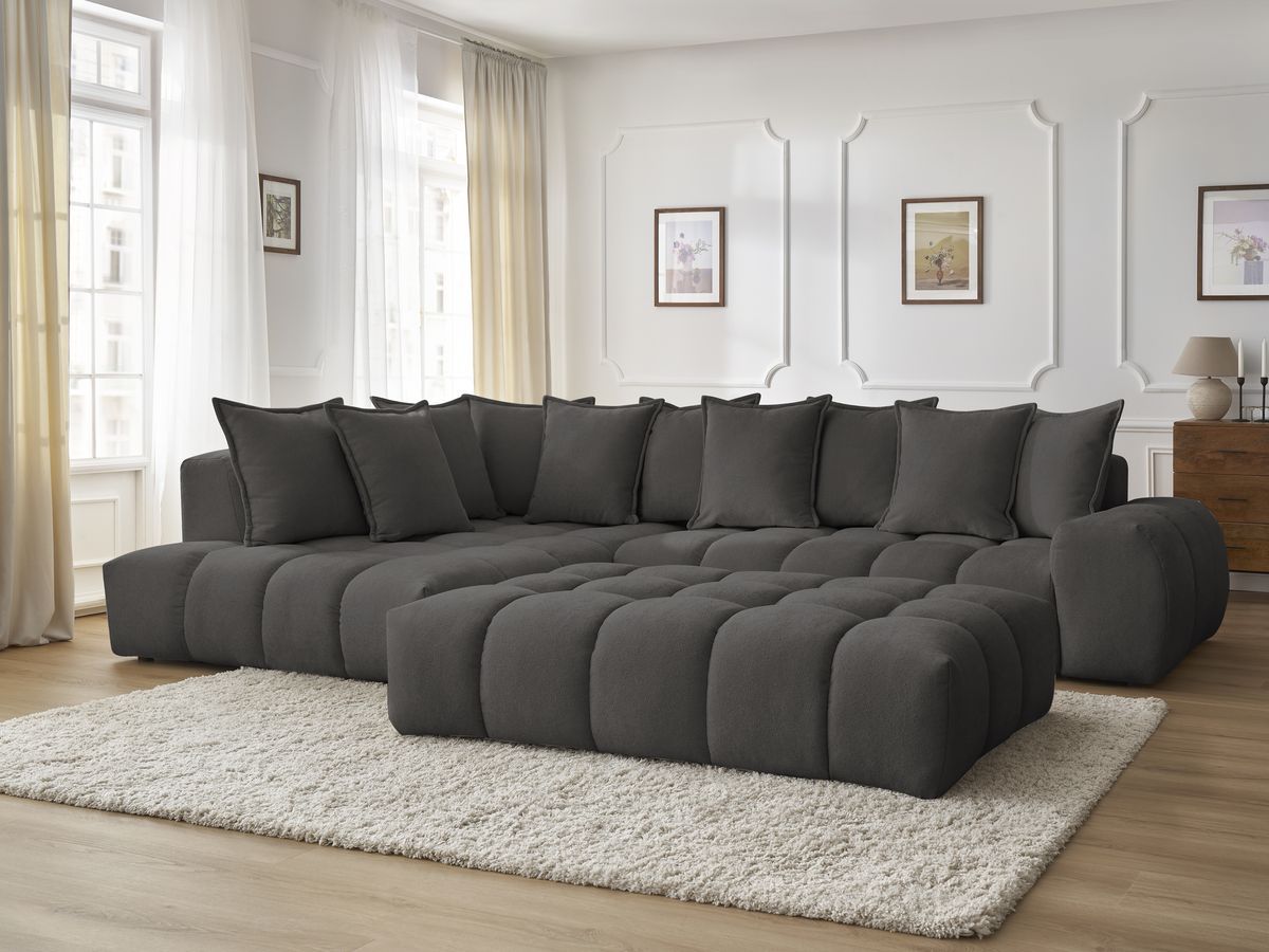 Canapé d'angle fixe EVEREST tissu texturé avec pouf