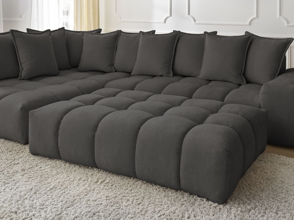 Canapé d'angle fixe EVEREST tissu texturé avec pouf