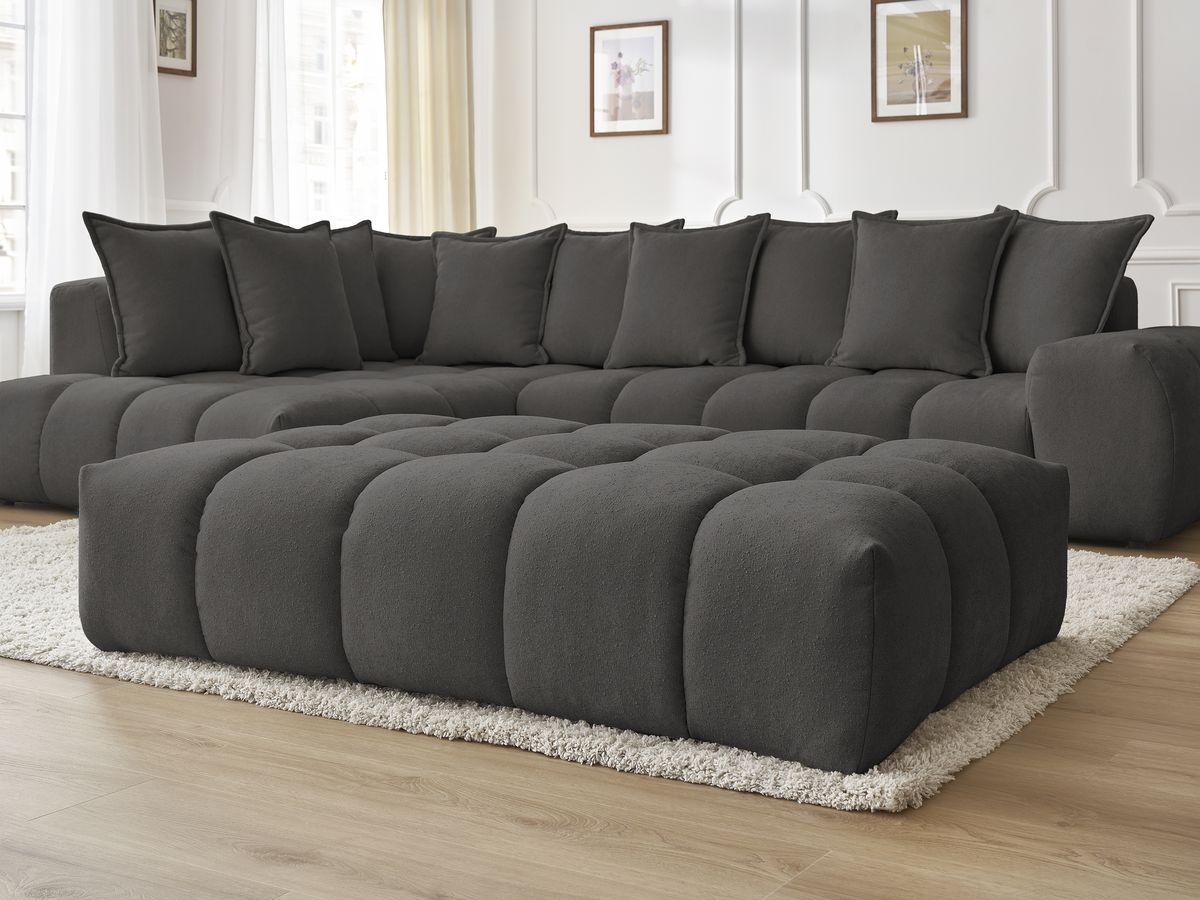 Canapé d'angle fixe EVEREST tissu texturé avec pouf