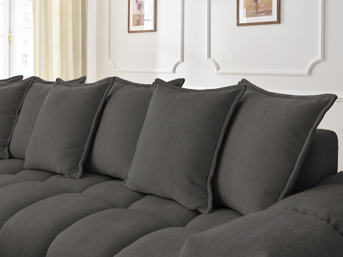 Canapé d'angle fixe EVEREST tissu texturé avec pouf