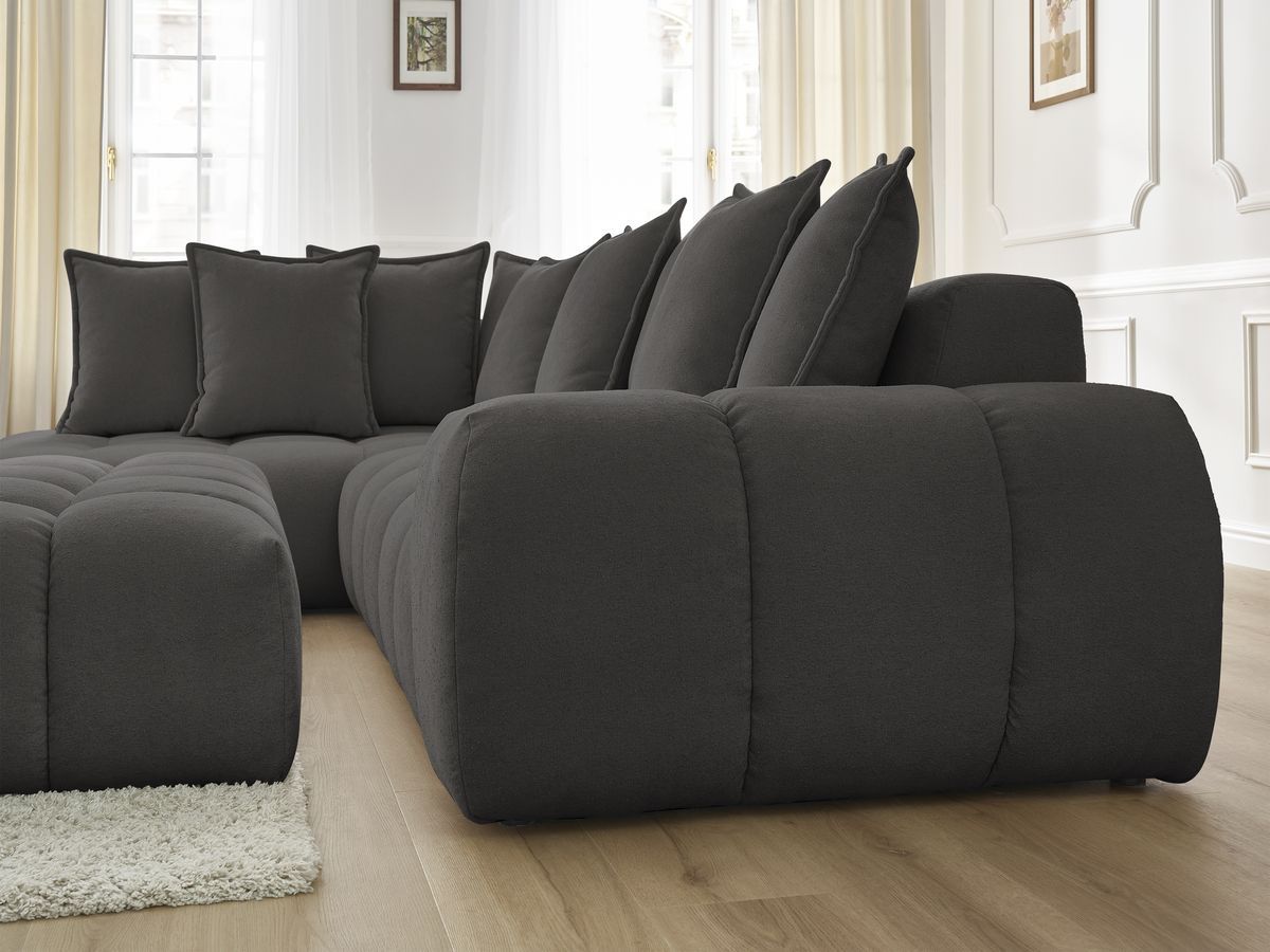 Canapé d'angle fixe EVEREST tissu texturé avec pouf