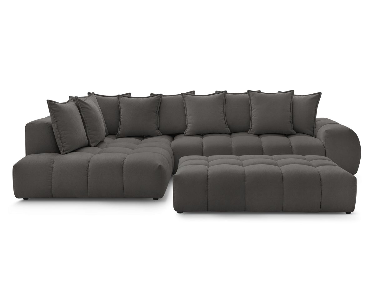 Canapé d'angle fixe EVEREST tissu texturé avec pouf