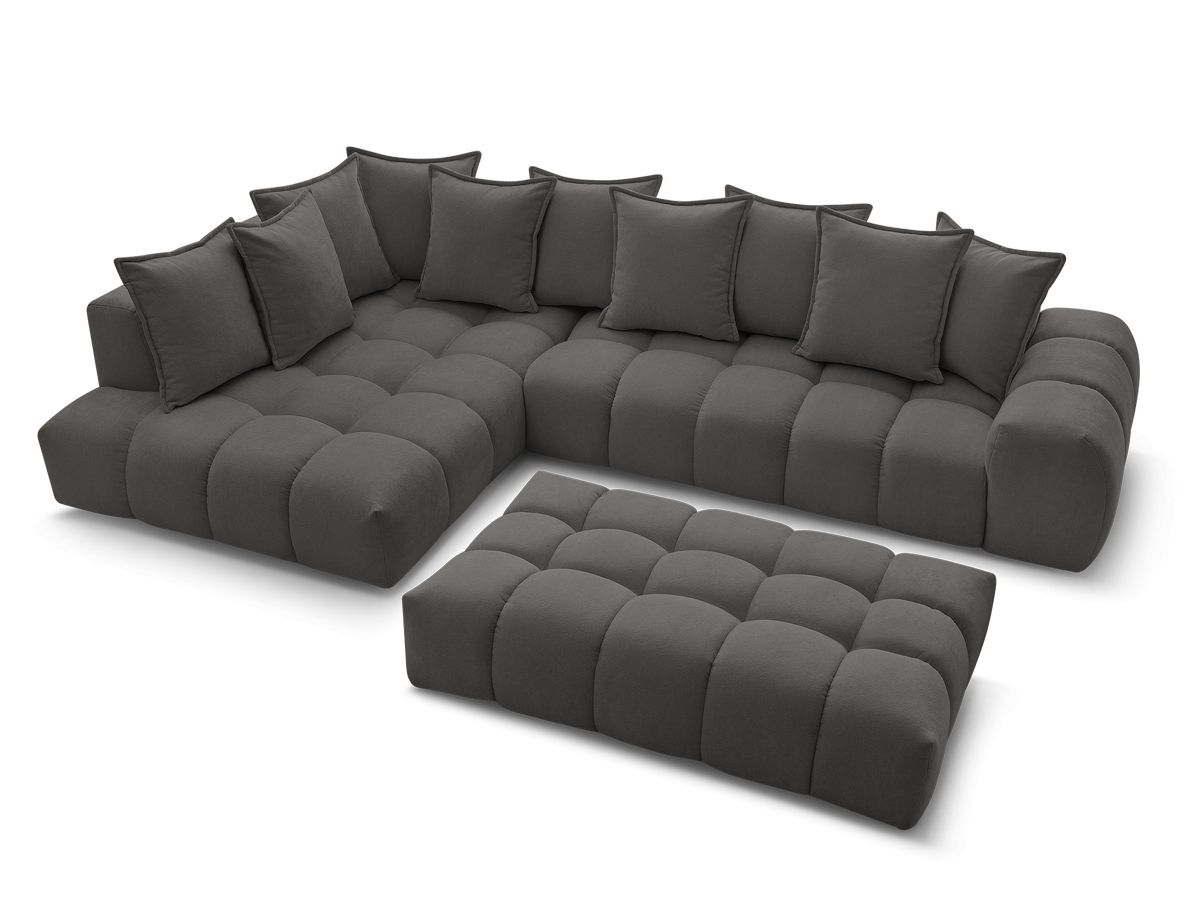 Canapé d'angle fixe EVEREST tissu texturé avec pouf