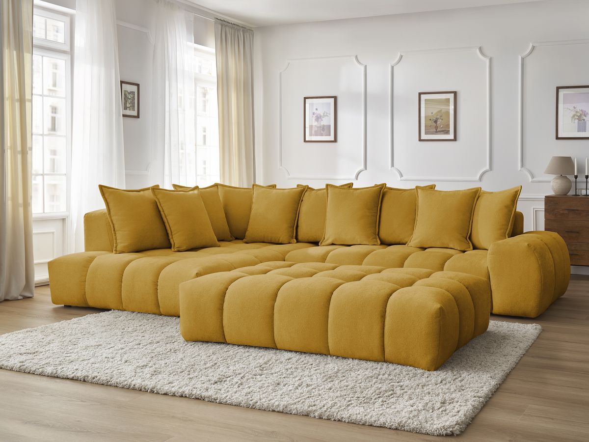Canapé d'angle fixe EVEREST tissu texturé avec pouf