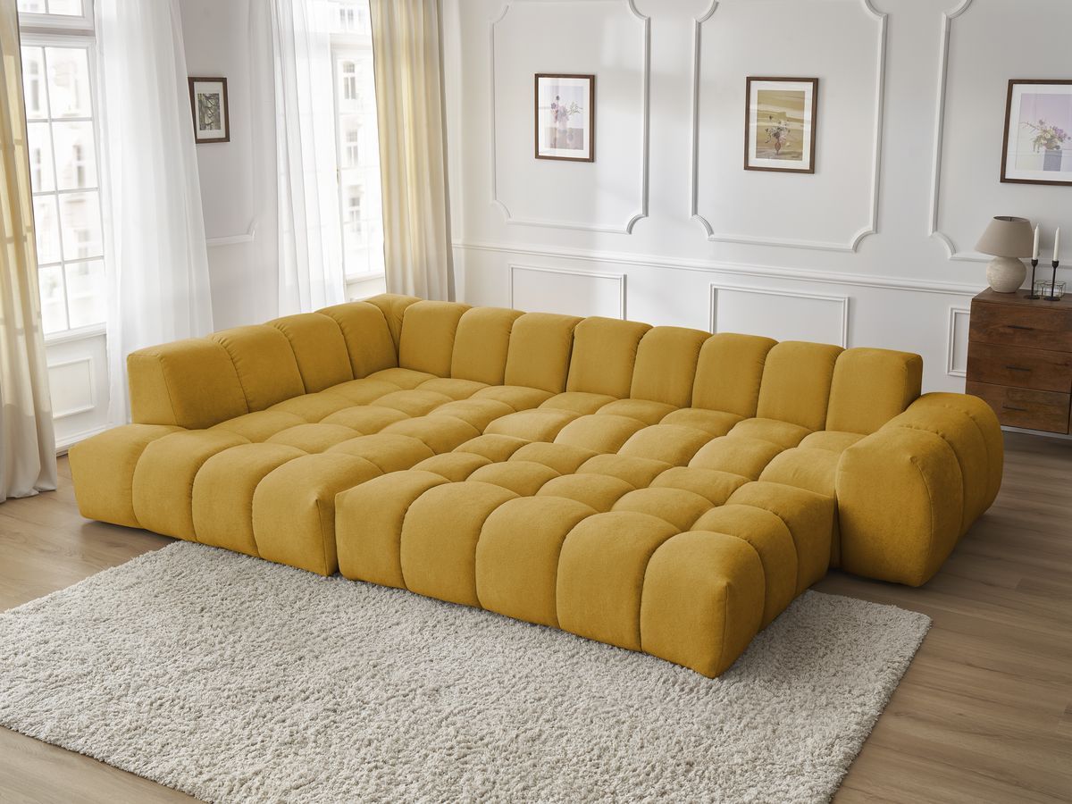Canapé d'angle fixe EVEREST tissu texturé avec pouf