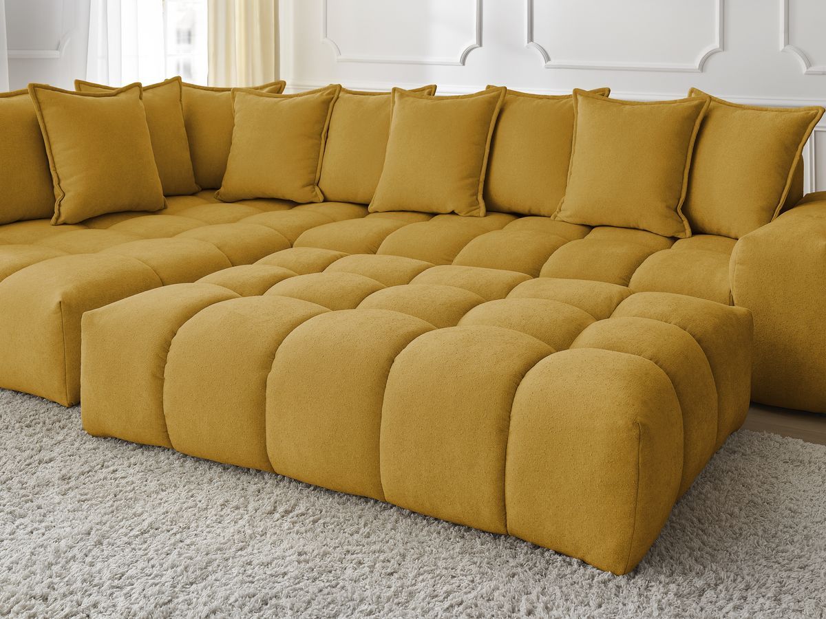 Canapé d'angle fixe EVEREST tissu texturé avec pouf