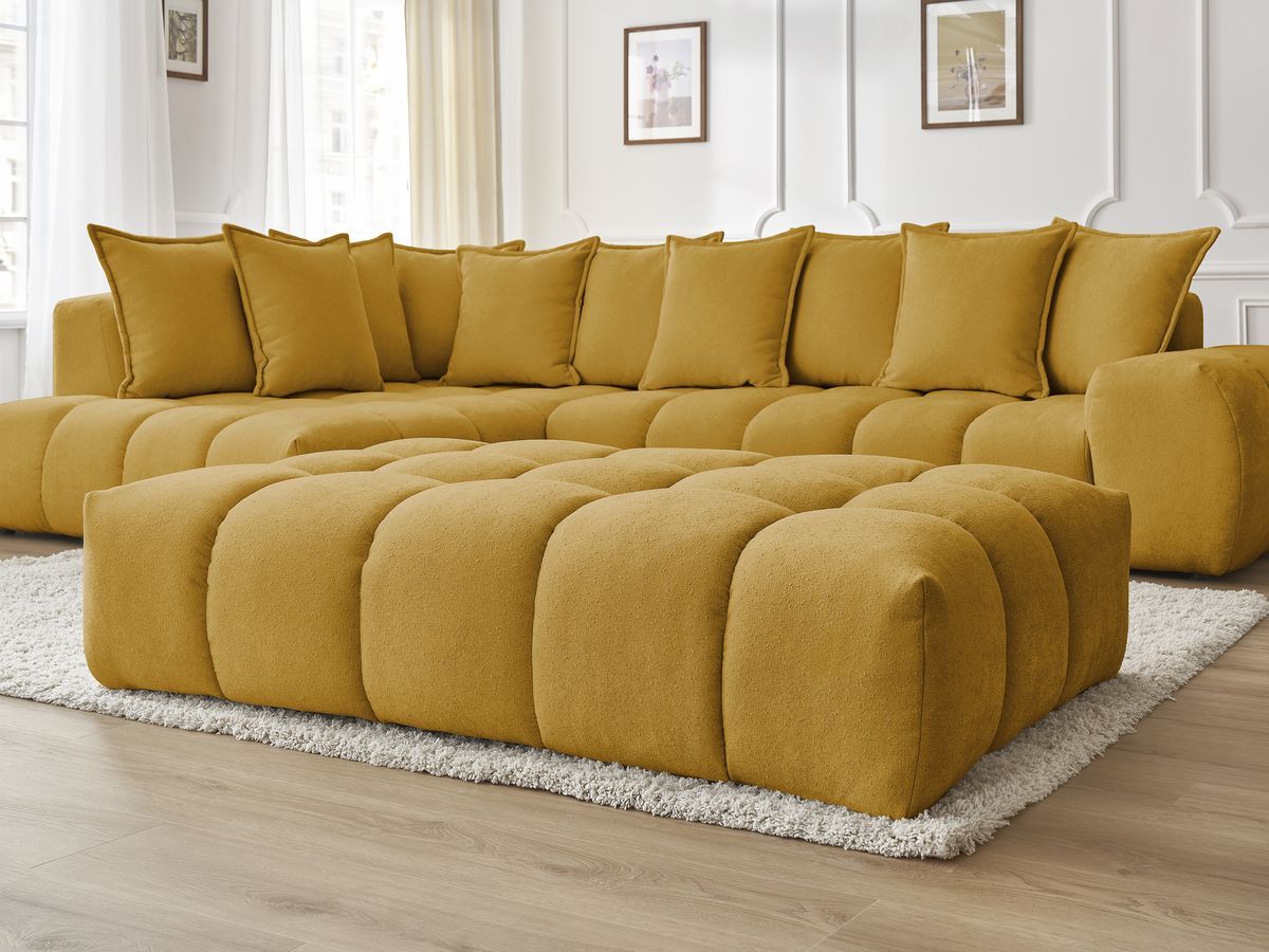 Canapé d'angle fixe EVEREST tissu texturé avec pouf