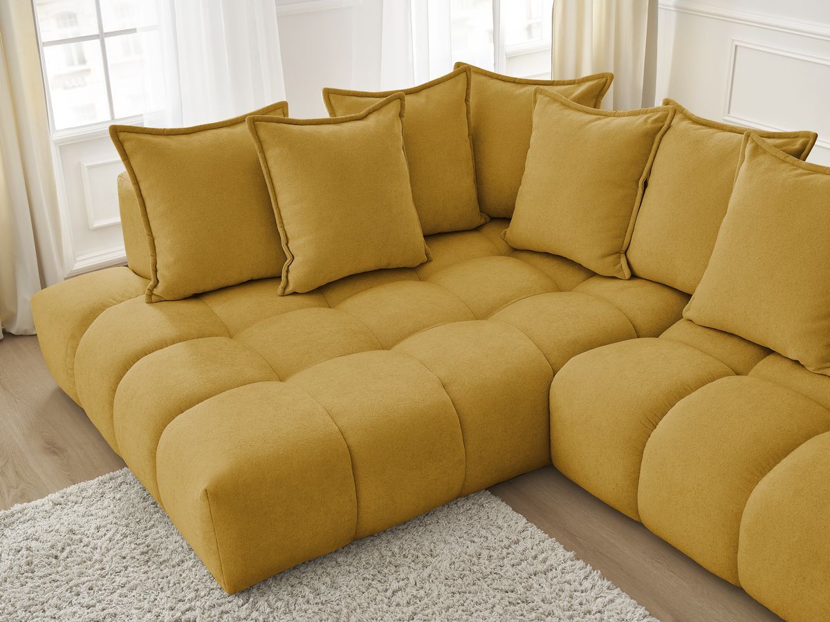 Canapé d'angle fixe EVEREST tissu texturé avec pouf