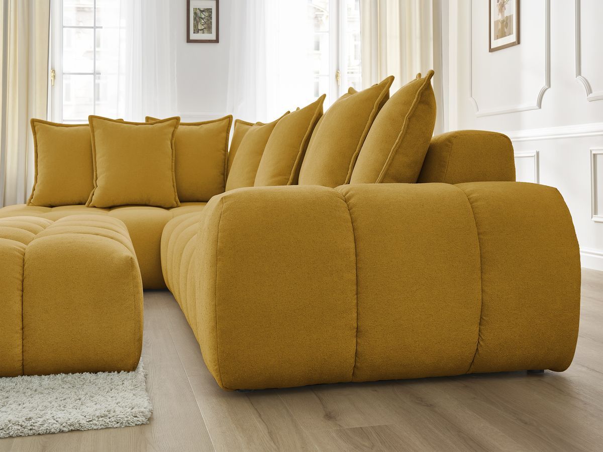 Canapé d'angle fixe EVEREST tissu texturé avec pouf