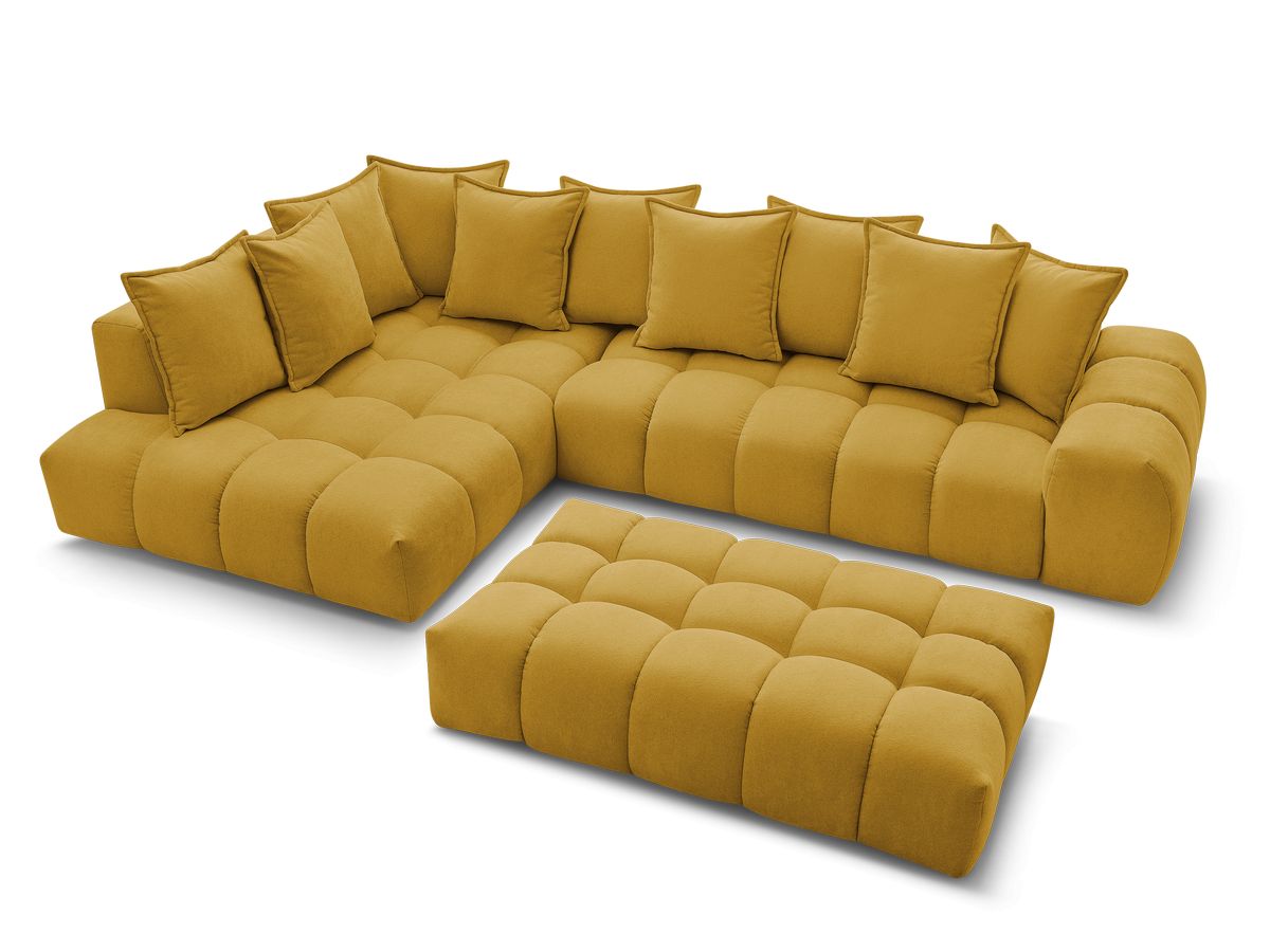 Canapé d'angle fixe EVEREST tissu texturé avec pouf