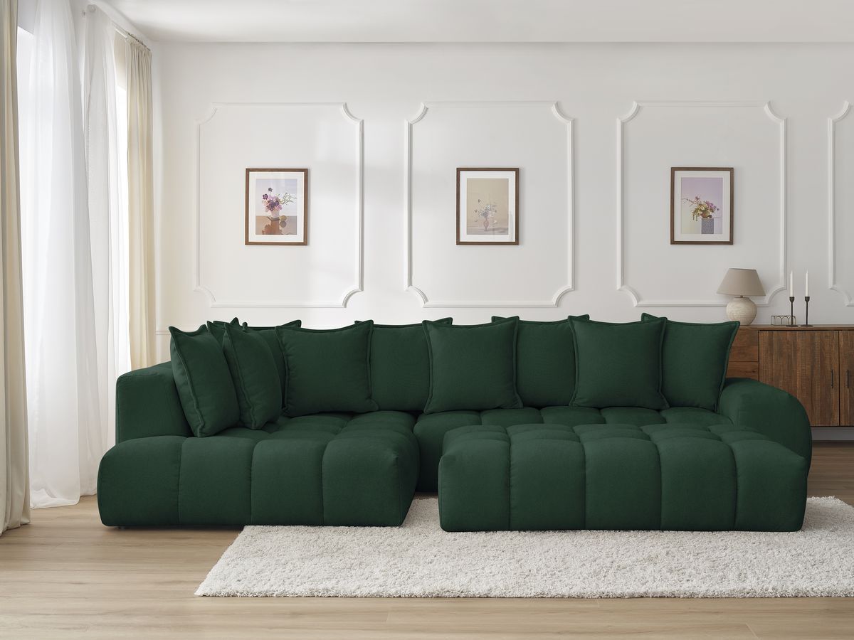 Canapé d'angle fixe EVEREST tissu texturé avec pouf