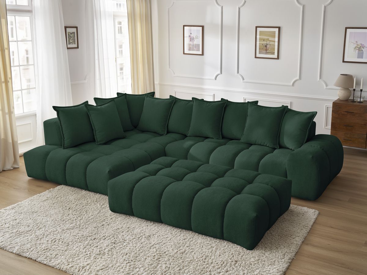 Canapé d'angle fixe EVEREST tissu texturé avec pouf
