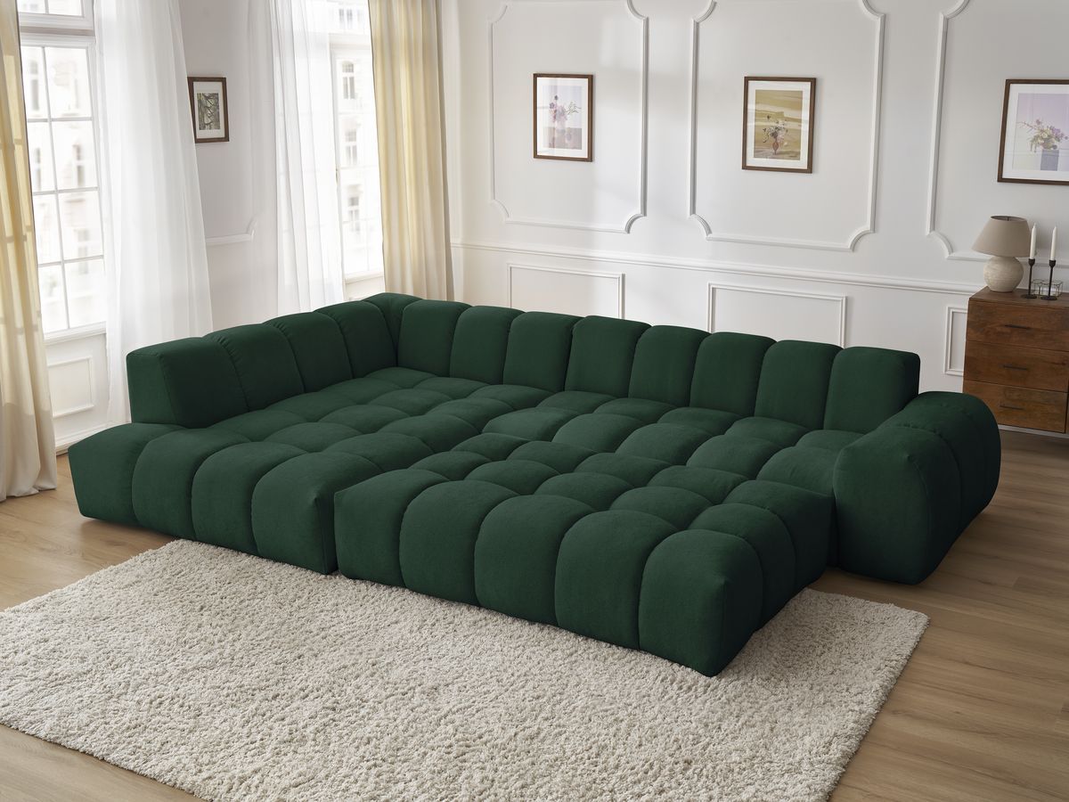 Canapé d'angle fixe EVEREST tissu texturé avec pouf