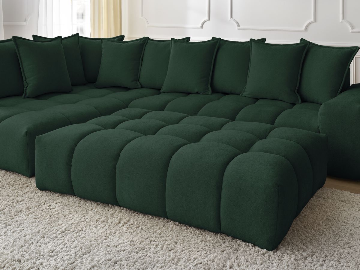 Canapé d'angle fixe EVEREST tissu texturé avec pouf