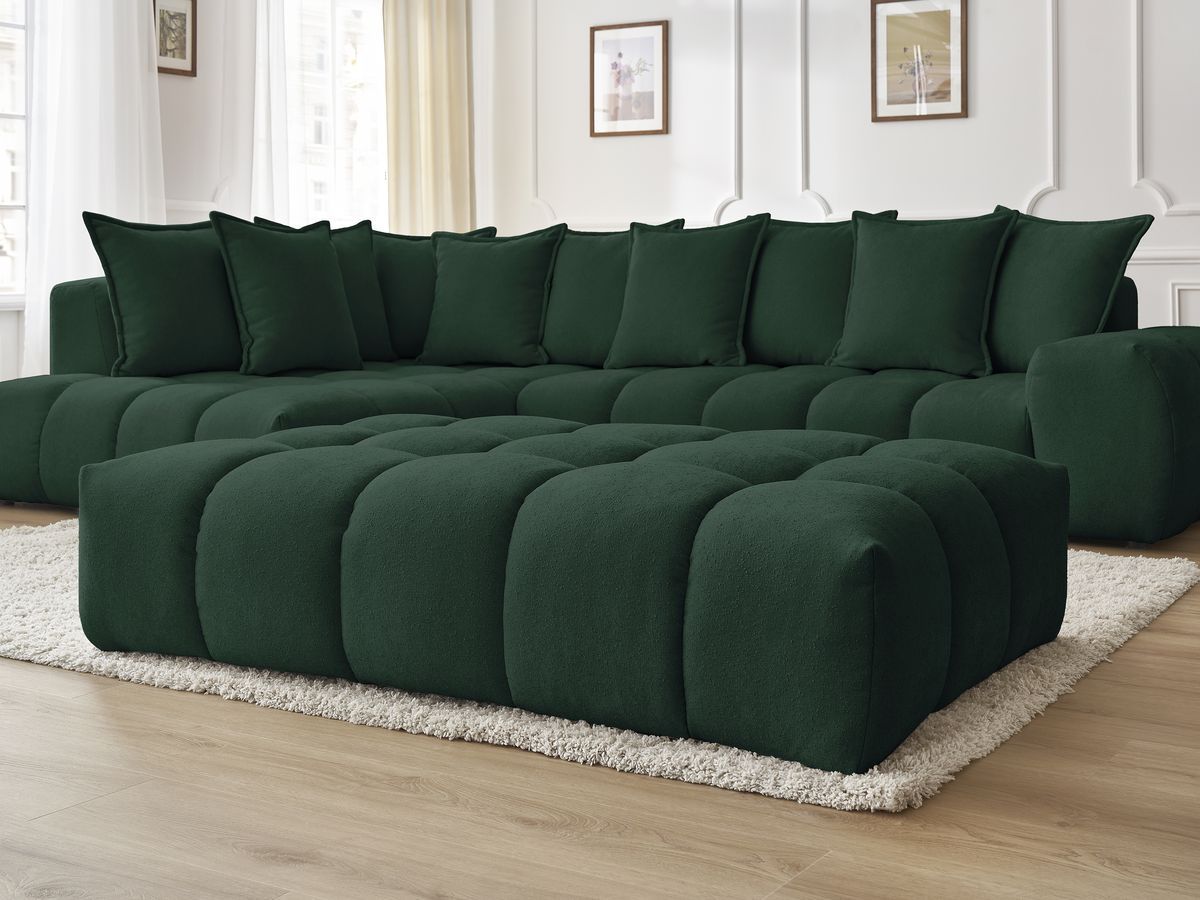 Canapé d'angle fixe EVEREST tissu texturé avec pouf