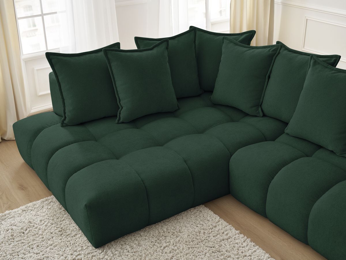 Canapé d'angle fixe EVEREST tissu texturé avec pouf