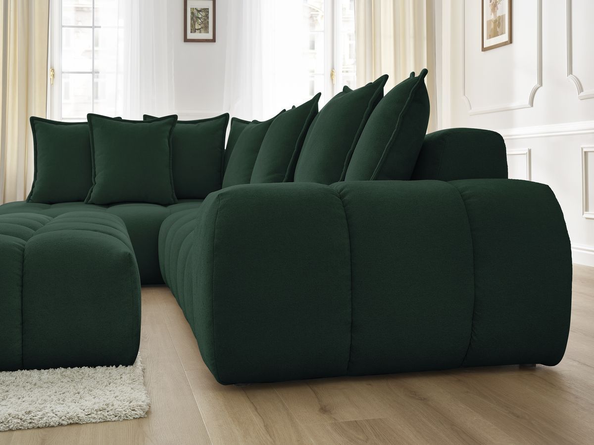 Canapé d'angle fixe EVEREST tissu texturé avec pouf