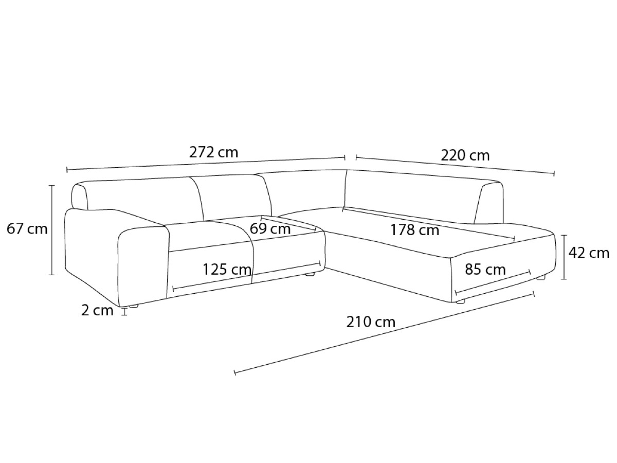 Canapé d'angle fixe EVEREST tissu chiné - Orange - Angle droit - 10 coussins