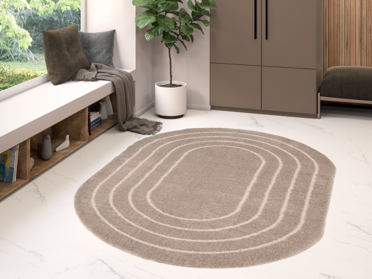 Tapis poils long YUNA motif abstrait taupe — vue 5
