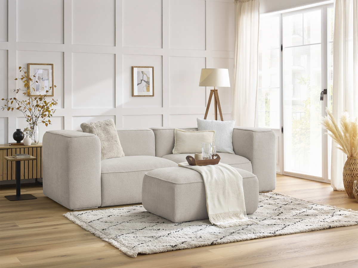 Canapé droit fixe 2 places ZEPHYR avec pouf