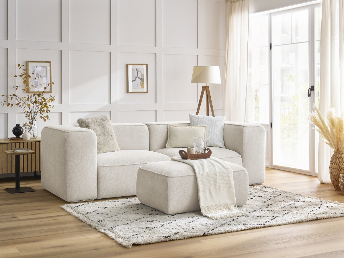 Canapé droit fixe 2 places ZEPHYR avec pouf