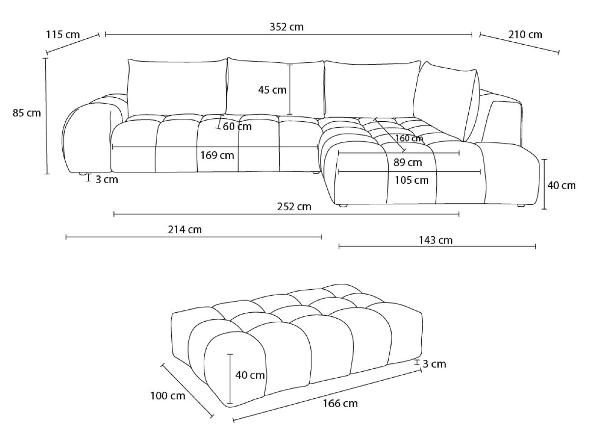 Canapé d'angle fixe EVEREST tissu chiné - Orange - Angle droit - 10 coussins