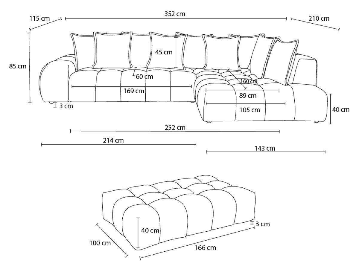 Canapé d'angle fixe EVEREST tissu chiné - Orange - Angle droit - 10 coussins