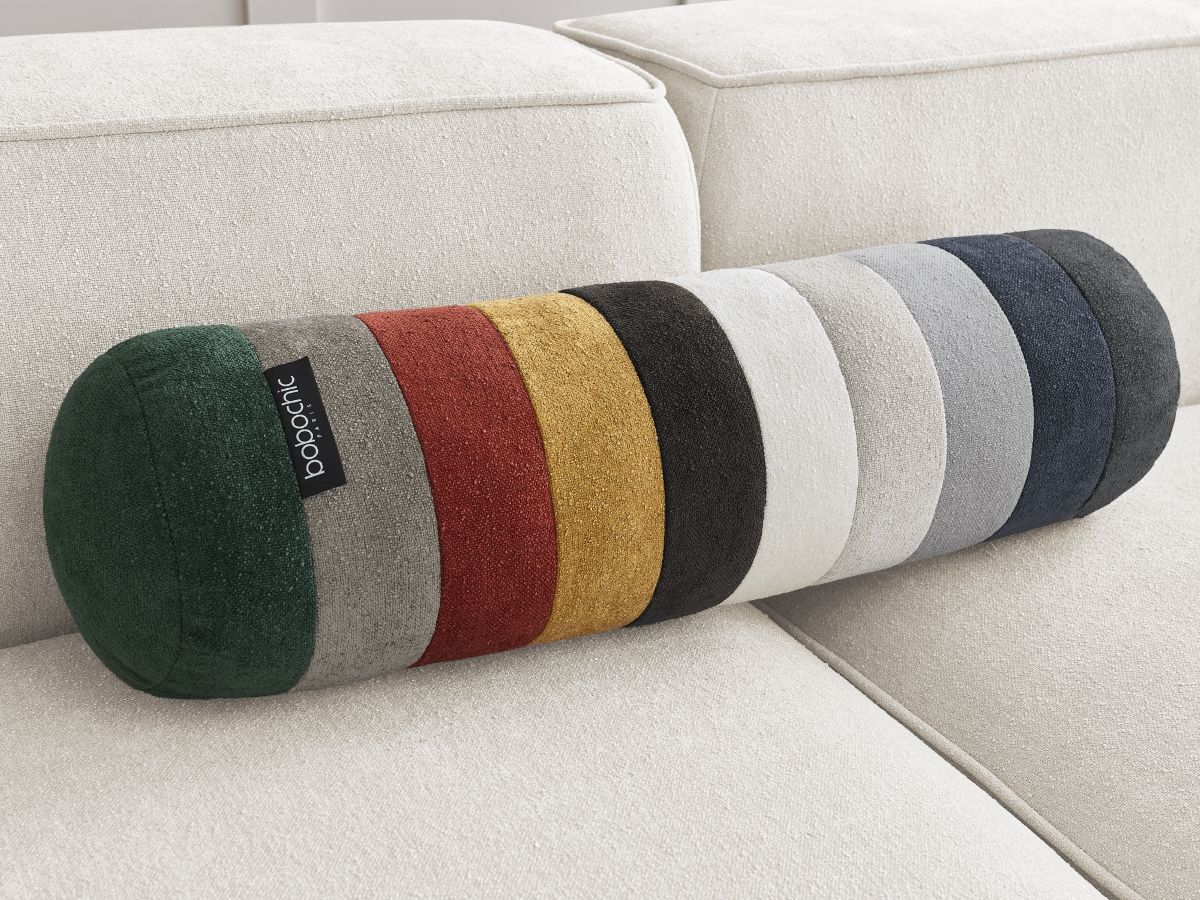 Canapé d'angle fixe EVEREST tissu chiné - Orange - Angle droit - 10 coussins