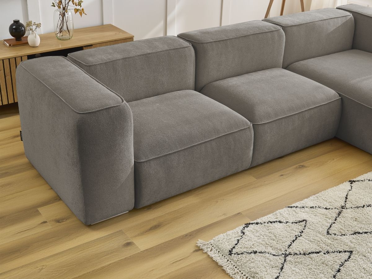 Canapé d'angle fixe EVEREST tissu chiné - Orange - Angle droit - 10 coussins