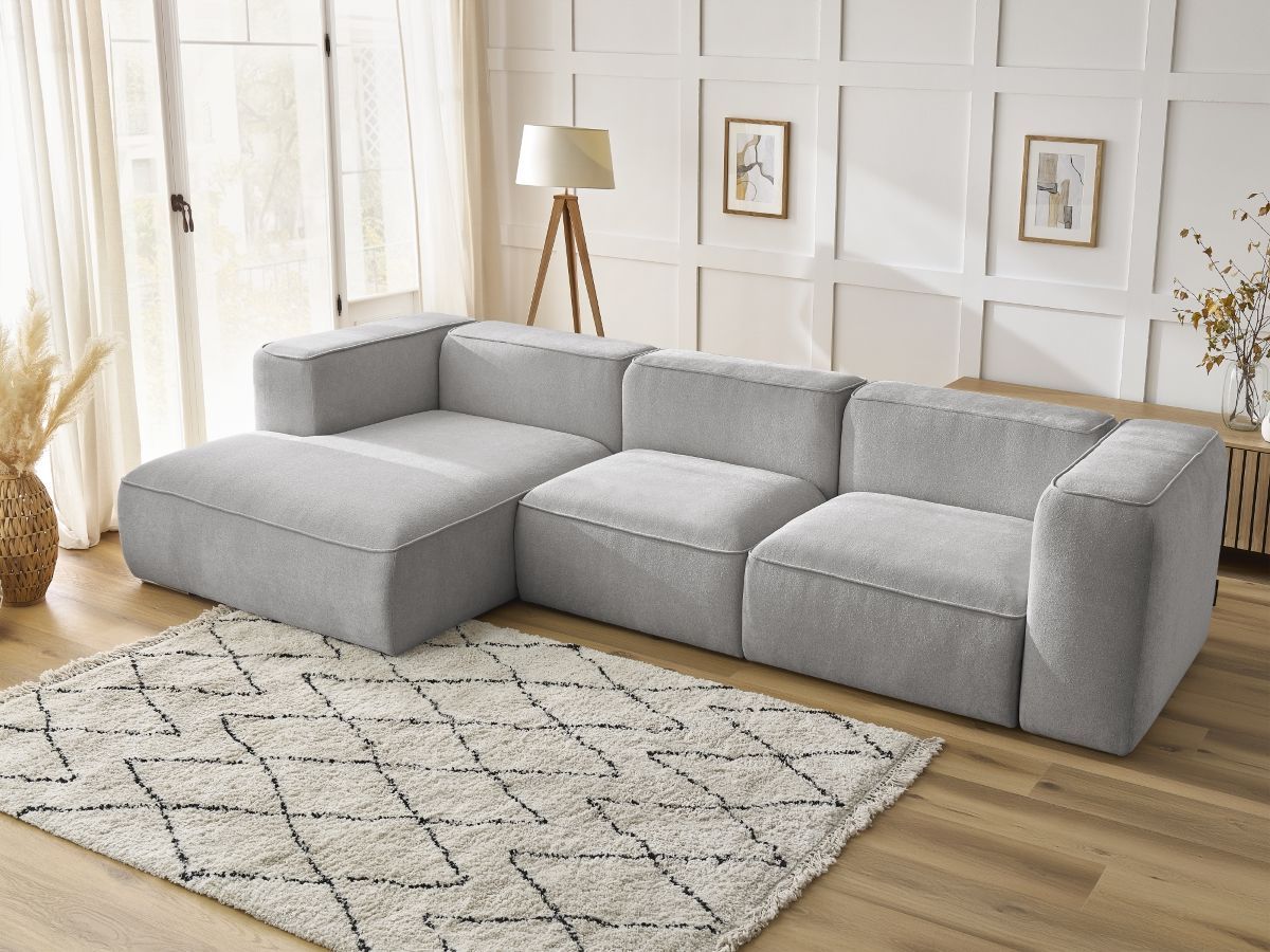 Canapé d'angle fixe ZEPHYR gris clair angle gauche BOBOCHIC 4 places - Vue supplémentaire 3